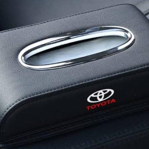 High Quality Tissue Box for Car – Toyota Logo –  Leather – Black