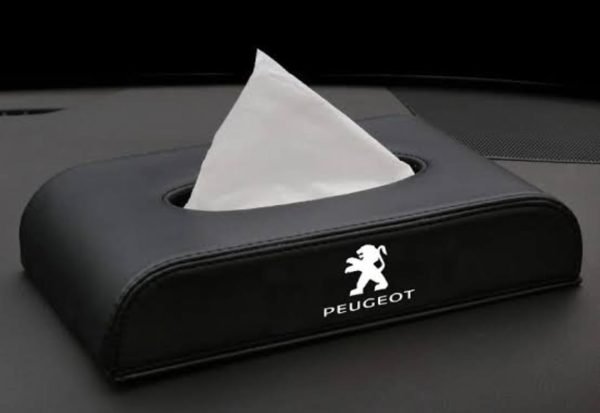 High Quality Tissue Box for Car - PEUGOT Logo -  Leather - Black