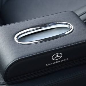 High Quality Tissue Box for Car - MERCEDES Logo -  Leather - Black