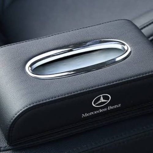High Quality Tissue Box for Car – MERCEDES Logo –  Leather – Black