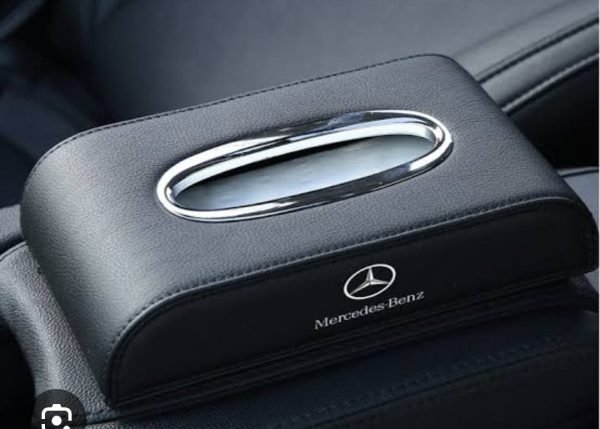 High Quality Tissue Box for Car - MERCEDES Logo -  Leather - Black