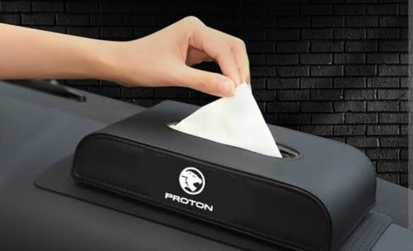 High Quality Tissue Box for Car - PROTON Logo -  Leather - Black